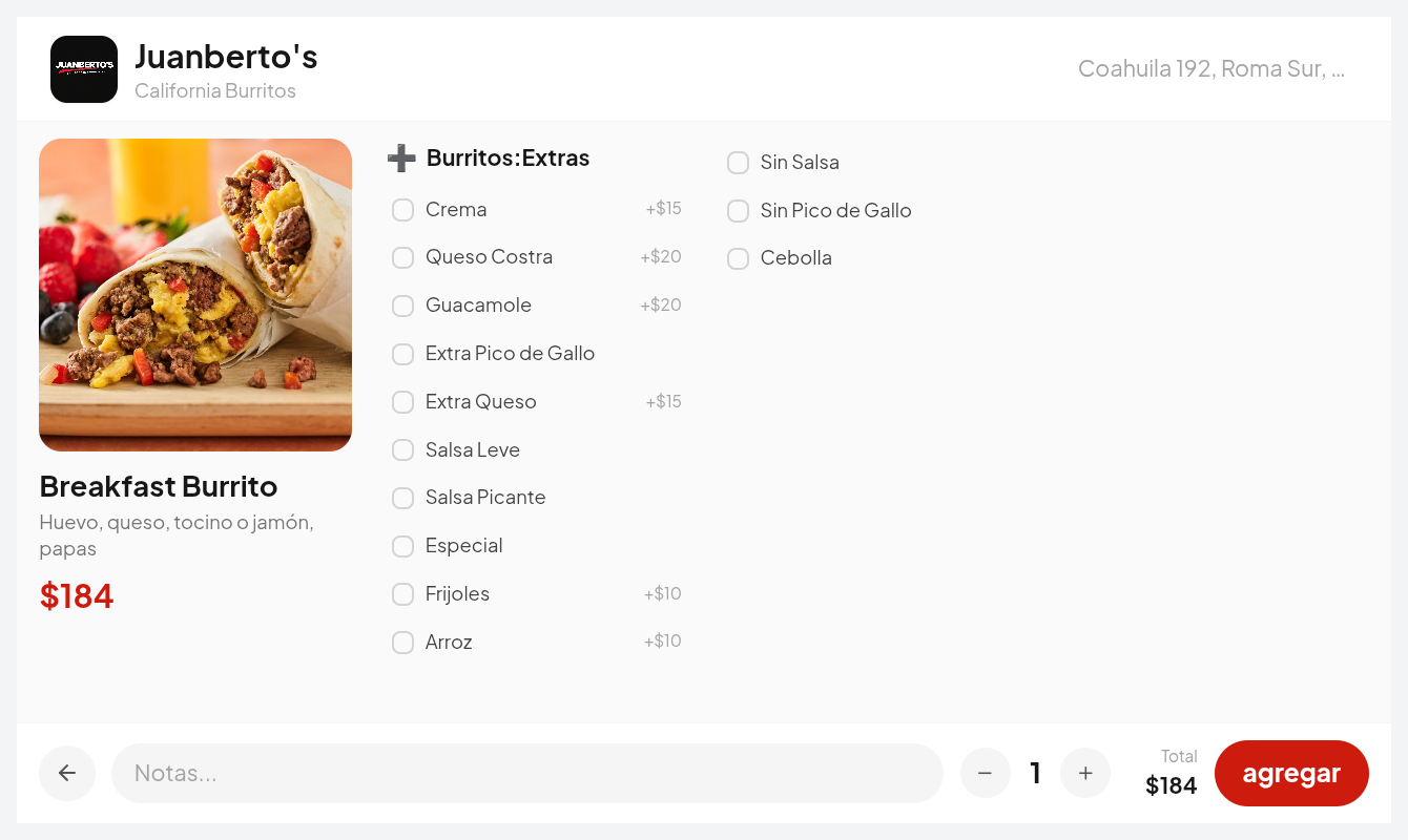 Desktop Kitchen item detail with modifiers